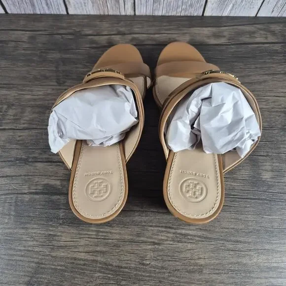 Tory Burch GIGI 65mm Wedge Royal Tan Leather Sandals Open Toe Women's Sz 11 M - Picture 6 of 9